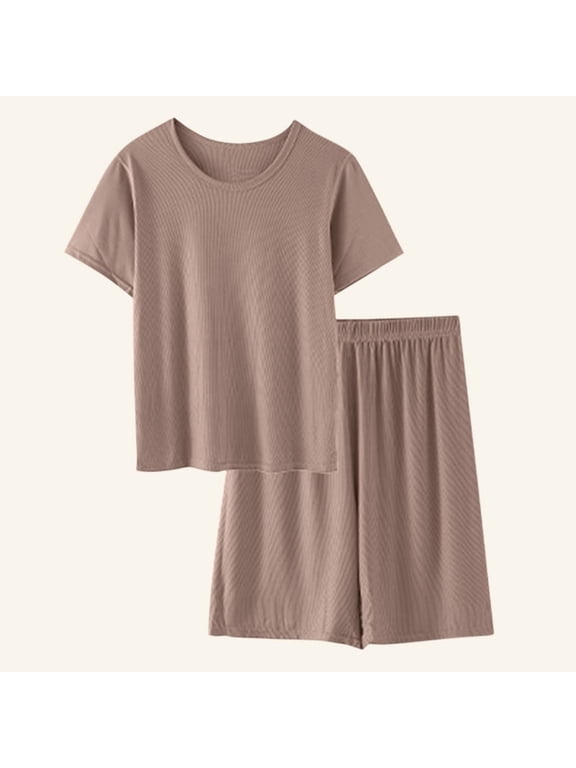 Men's Summer Pajama Short Sets Short Sleeve Pajama Sets Lounge Set Raglan Sleepwear Khaki XXXL