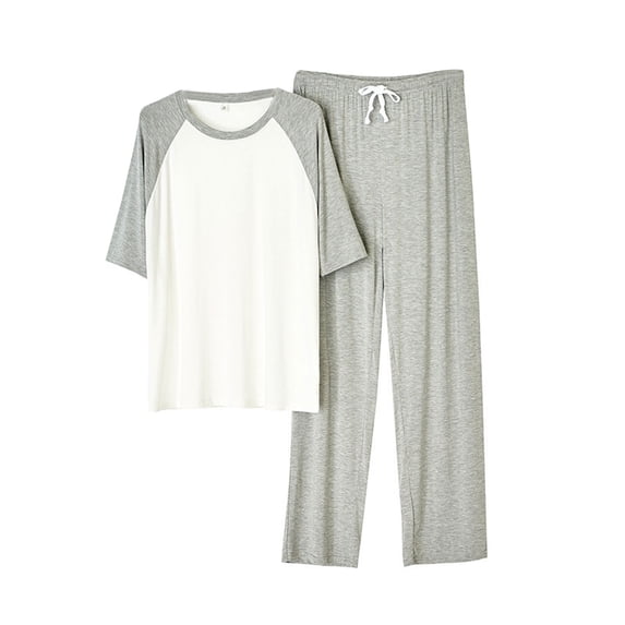 Men's Summer Pajamas Set Pullover Short Sleeve Raglan Tshirt with Comfy Pants 2 Piece Lounge Sleepwear with Pockets