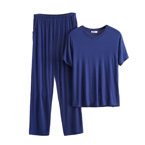 Men's Summer Pajamas Set Pullover Short Sleeve T-Shirt with Comfy Pants 2 Piece Lounge Sleepwear with Pockets