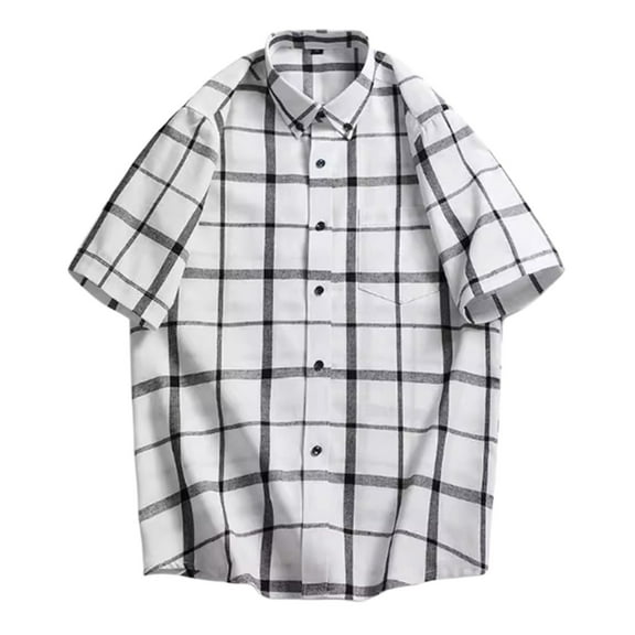 Men's Summer Plaid Short Sleeve Shirt Vintage Pattern 61.9% Polyester 32.8% Cotton 5.3% Viscose Multiple Occasions Multiple Sizes