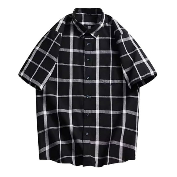 Men's Summer Plaid Short Sleeve Shirt Vintage Pattern 61.9% Polyester 32.8% Cotton 5.3% Viscose Multiple Occasions Multiple Sizes