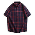 thumbnail image 1 of Men's Summer Plaid Short Sleeve Shirt Vintage Pattern 61.9% Polyester 32.8% Cotton 5.3% Viscose Multiple Occasions Multiple Sizes, 1 of 3
