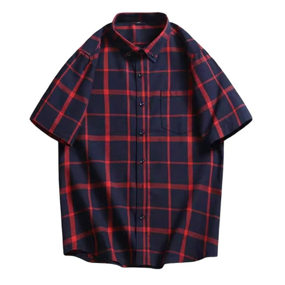 Men's Summer Plaid Short Sleeve Shirt Vintage Pattern 61.9% Polyester 32.8% Cotton 5.3% Viscose Multiple Occasions Multiple Sizes