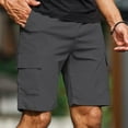 thumbnail image 1 of Men's Summer Plus Size Short Pants Solid Color Elastic Waist Loose Lightweight Athletic Casual Pants Dark Gray Color Multi Pocket Workwear Knee Length Size XXL Sport Cargo Shorts, 1 of 6