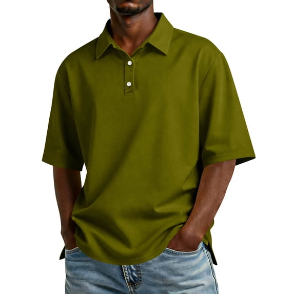 Men's Summer Polo Shirts 3 Buttons Collared Short Sleeve Cotton Golf Classic Fit Casual T-Shirt Army Green M
