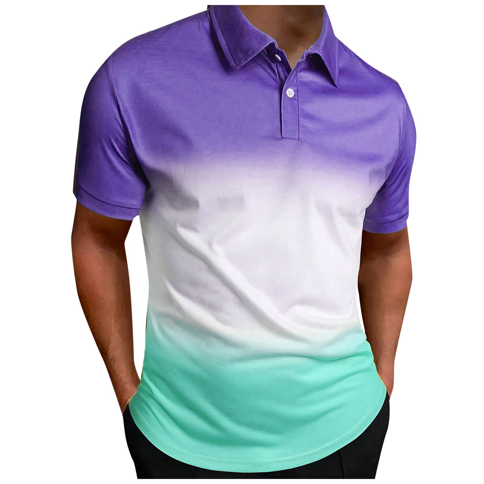 Men's Summer Polo Shirts Casual Gradient Color Tie Dye Printed Short ...
