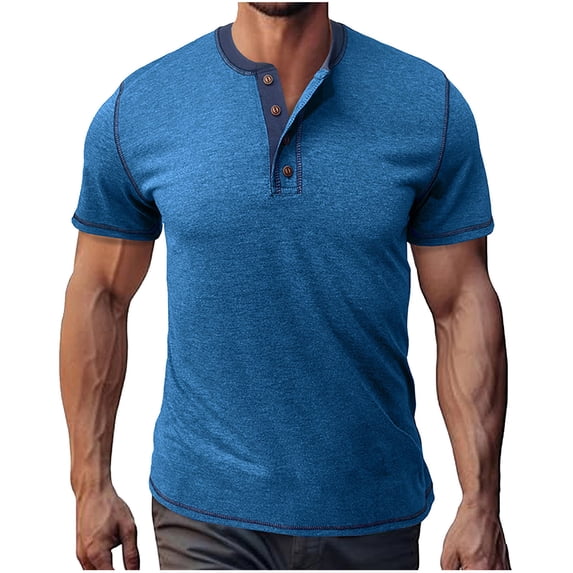 Men's Summer Shirts Short Sleeve Cotton Casual Henley T-Shirts Button Raglan Sleeve Tees
