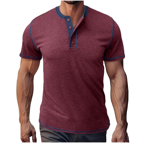 Men's Summer Polo Shirts Short Sleeve Cotton Casual Henley T-Shirts Button Raglan Sleeve Tees