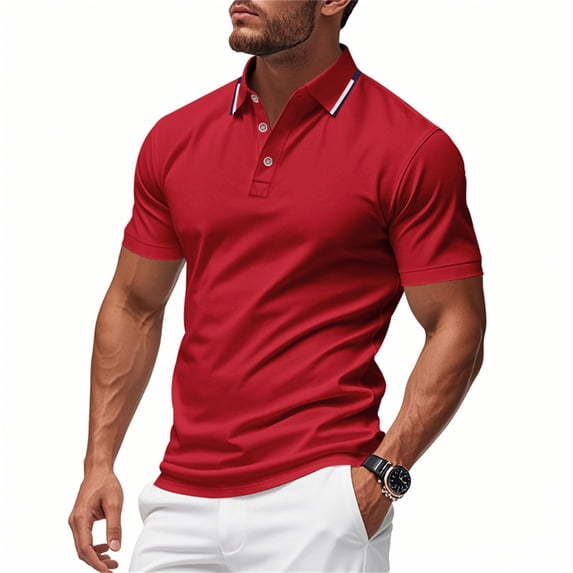 Men's Summer Polo Shirts Short Sleeve Solid Color Basic Golf Work Collared Shirts, 2XL