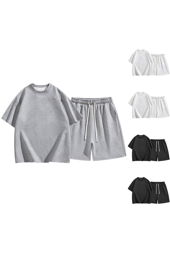 Men's Summer Polyester Short Sleeve Shirt Shorts Set Casual Sportswear 2 Piece Outfits for Gym Workout Fishing Hiking Beach Vacation Streetwear | AESTIVO,Black L