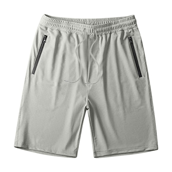 Men's Summer Quick Dry Mesh Running Shorts with Zipper Pocket Lightweight Cool Breathable Athletic Sport Bottoms for Gym Workout Gray