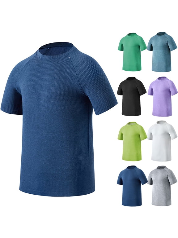 Men's Summer Quick Dry Sports T-Shirt Top Casual Short Sleeve Crewneck Solid Color Performance Tee Cationic Breathable Moisture Wicking Quick Drying Gym Workout Running Training