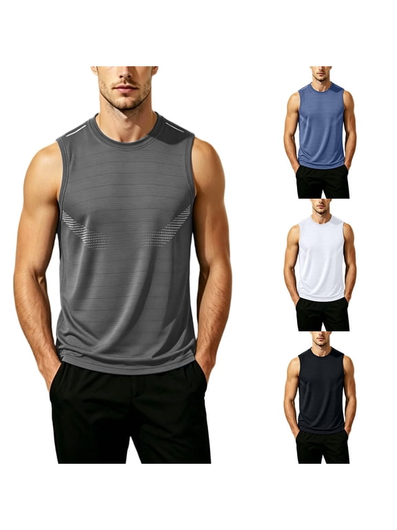 Men's Summer Quick Dry Tank Top Muscle Singlet Crewneck Loose Fit Breathable Moisture Wicking Cooling Sports Gym Workout Training Casual Tops Sleeveless Shirt Essential | JASKFLY,Blue XL