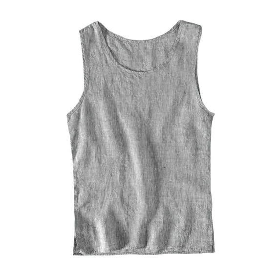 Men's Summer Retro Linen Undershirt Loose Casual Thin Breathable Shoulder Vest Tee Shirt Comfortable Lightweight Relaxed Fit Mens Muscle Gym Tank Top Breathable Sleeveless Shirts for Active Men