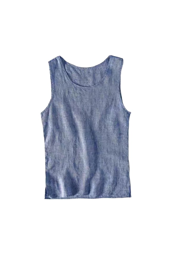Men's Summer Retro Linen Undershirt Loose, Casual, Thin & Breathable Vest T-Shirt High Density Fabric, Machine/Hand Washable