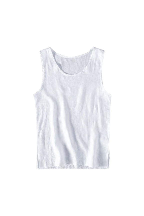 Men's Summer Retro Linen Undershirt Loose Casual Thin Breathable Vest T Shirt