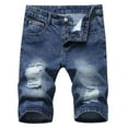 thumbnail image 1 of Men's Summer Ripped Denim Shorts Distressed Loose Baggy Wide Hem Printed Washed Denim Jeans Shorts Plus Size M-5XL, 1 of 7