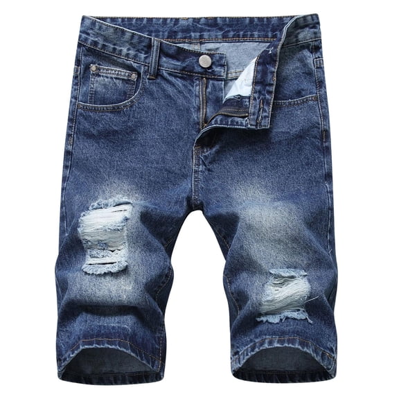 Men's Summer Ripped Denim Shorts Distressed Loose Baggy Wide Hem Printed Washed Denim Jeans Shorts Plus Size M-5XL
