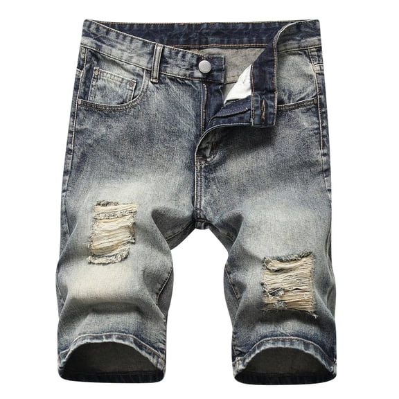 Men's Summer Ripped Denim Shorts Distressed Loose Baggy Wide Hem Printed Washed Denim Jeans Shorts Plus Size M-5XL