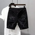 thumbnail image 1 of Men's Summer Ripped Thin Denim Shorts Youth Black Fashion Washed Slim Fit Five-Point Pants, 1 of 5