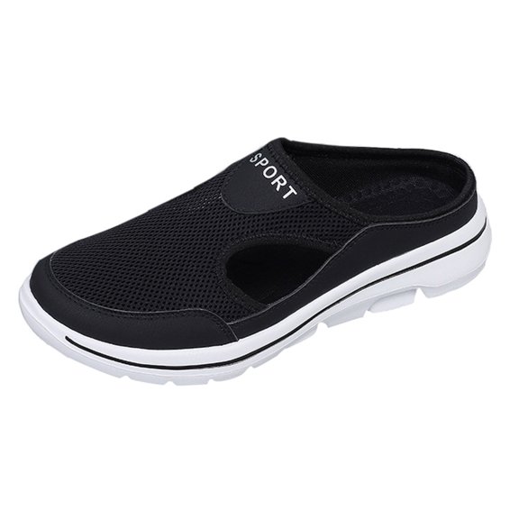 Men's Summer Sandals Summer Breathable Mesh Sneakers Open Back Casual Walking Slippers S𝗅ip On Mules Shoes Side Hollow Out Athlet𝗂c Shoes Comfortable Soft Sole Sport Slides
