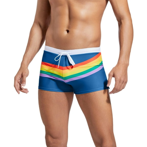 Men's Summer Seaside Beach Holiday Swimming Print Lace Up Briefs Swimsuit, Nylon Material, with Elastic Waist, Side Pockets, and Quick Drying Feature