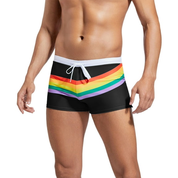 Men's Summer Seaside Beach Holiday Swimming Print Lace Up Briefs Swimsuit, Nylon Material, with Elastic Waist, Side Pockets, and Quick Drying Feature