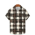 thumbnail image 1 of Men's Summer Shirt Fashion Retro Plaid Splicing Print Shirts Beach Vacation Cardigan Short Sleeve Lapel Button Blouse Top, 1 of 5