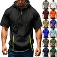 thumbnail image 1 of Men's Summer Short Sleeve Hooded Sweatshirt with Zipper Pocket, Oversized Casual Pullover for Sports, Warm Weather,Dark Gray,2XL, 1 of 6