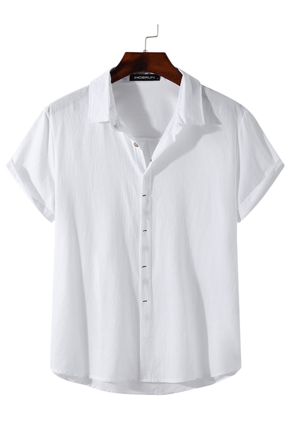 Men's Summer Short Sleeve Linen Shirt Loose Casual Lapel Holiday Shirt Tops