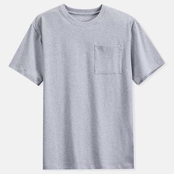 Men's Summer Short Sleeve Pocket T Shirt Round Neck Solid Color Comfortable Skin Friendly Pullover Casual Shirt
