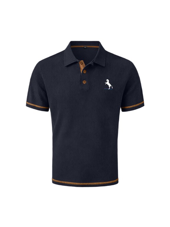 Men's Summer Short Sleeve Polo Shirt with Embroidered Logo Breathable Quick Dry Casual T-Shirt Solid Color Business Work Tops Comfortable Lightweight Athletic Golf Shirt