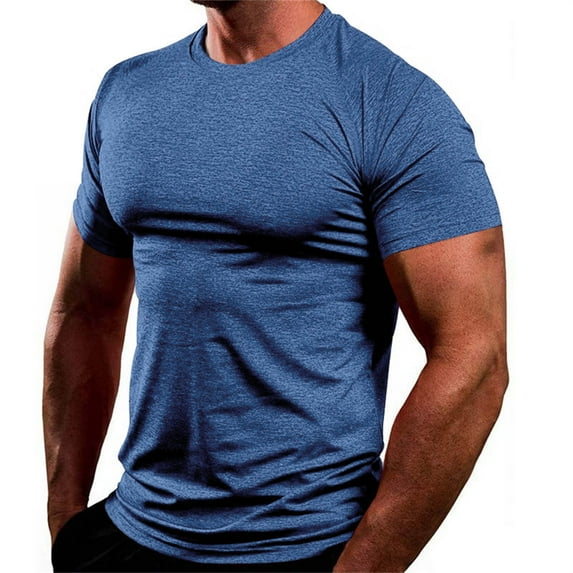 Men's Summer Short Sleeve Shirts Solid Color Muscle Fit Workout Running Tops Casual Crew Neck Quick Dry Pullover Tees