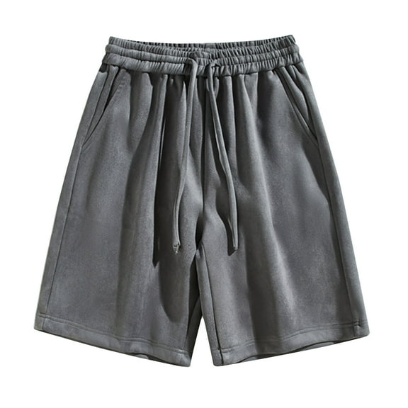 ZQUUVOU Men's Summer Shorts Sports Elastic Waist Loose Solid Color Drawstring Pocket Shorts Gray