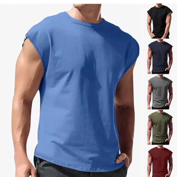 Men's Summer Sleeveless Loose Fit Muscle Tank Top Shirt for Men Cooling Breathable Solid Color Casual Daily Gym Workout Streetwear Outfits | AESTIVO,Light Blue 2XL
