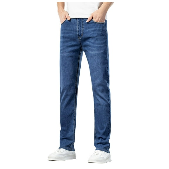 Men's Summer Slim Fit Trousers Straight Leg Casual Pants for Everyday Comfort, Breathable Denim Trousers