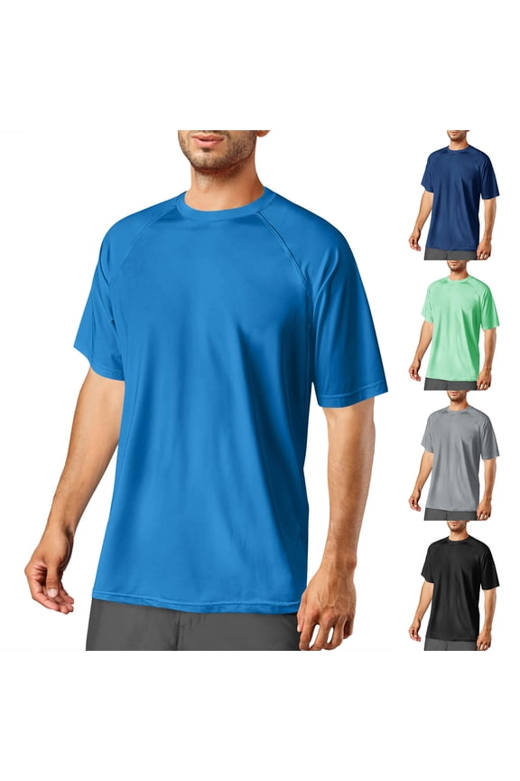 Men's Summer Snug Fit Solid Color T-Shirt Top Round Neck Short Sleeve Breathable Quick Dry Casual Daily Tee for Gym Workout Travel | AESTIVO,Black L