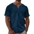 thumbnail image 1 of Men's Summer Solid Color Henley Neck Short Sleeve Shirt Casual Lightweight Breathable Button Placket Tops Loose Fit Comfortable Blouse, 1 of 3