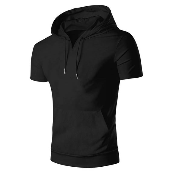 Men's Summer Solid Color Hoodie Pullover - Short Sleeve, Polyester Spandex, Casual/Sports, S-XXXL Sizes, Spring/Summer
