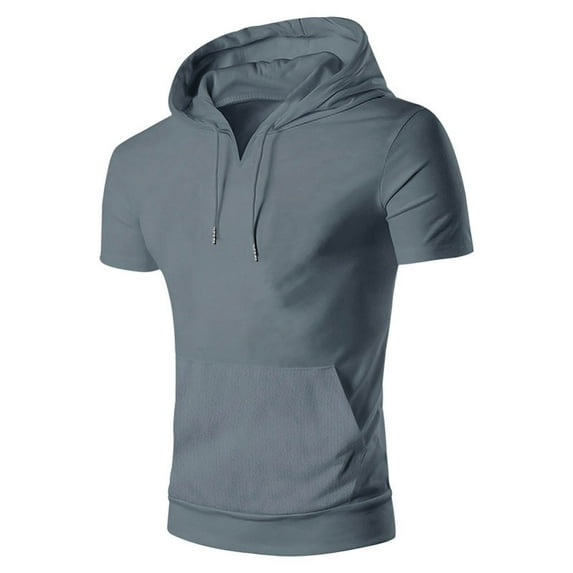 Men's Summer Solid Color Hoodie Pullover - Short Sleeve, Polyester Spandex, Casual/Sports, S-XXXL Sizes, Spring/Summer