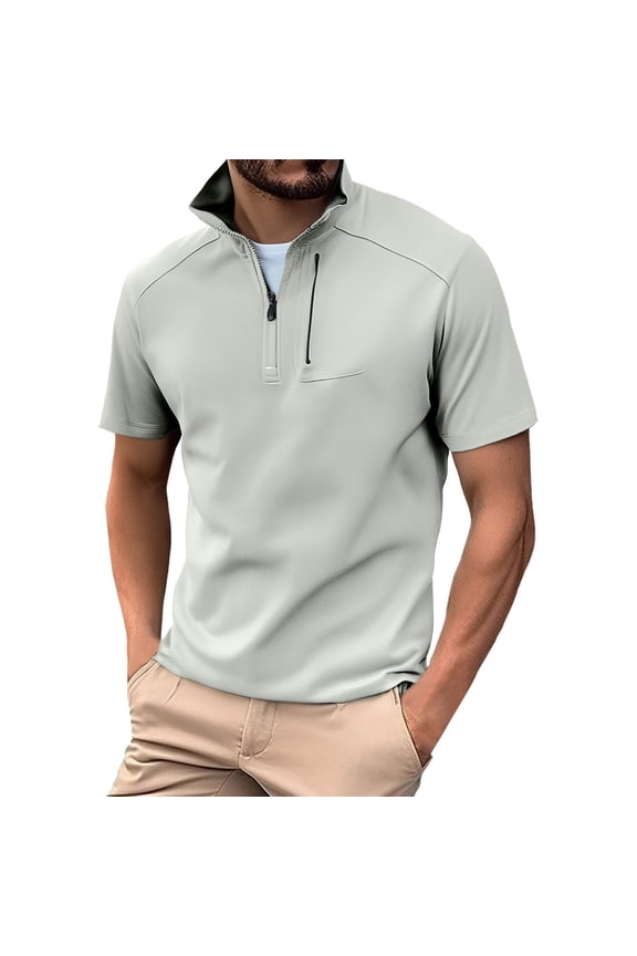 Men's Summer Sports T Shirt Half Zip Stand Collar Short Sleeve Stretch Ice Cool Comfortable Activewear Top Men's Oversized Tshirts Workout T-Shirt