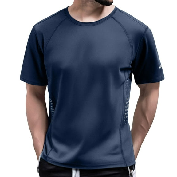Men's Summer Sports T-Shirt Ice Silk Short Sleeve Elastic Breathable Loose Fit Round Neck Casual Comfortable Athletic Tee Mens Basic Tee Shirts Summer Classic T-Shirts