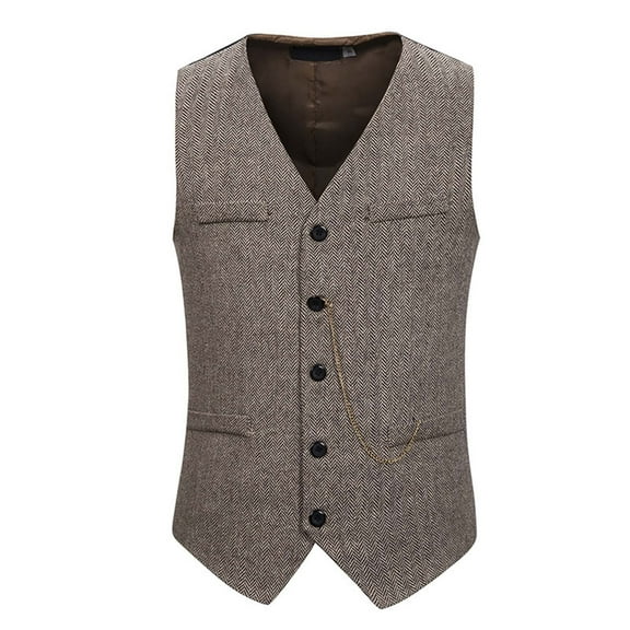 Men's Summer Suit Vests Stylish Formal Slim Fit Business V-Neck Dress Vest Herringbone Single Breasted Waistcoat