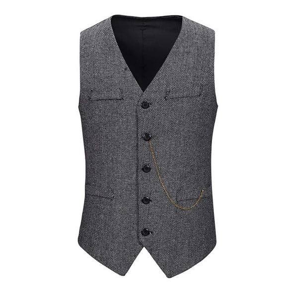 Men's Summer Suit Vests Stylish Formal Slim Fit Business V-Neck Dress Vest Herringbone Single Breasted Waistcoat