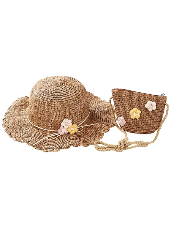 Women Straw Sun Hat Floral Women Crochet Bucket Hat Beach Hat Hand Women Boho Sun Hats for Women Khaki