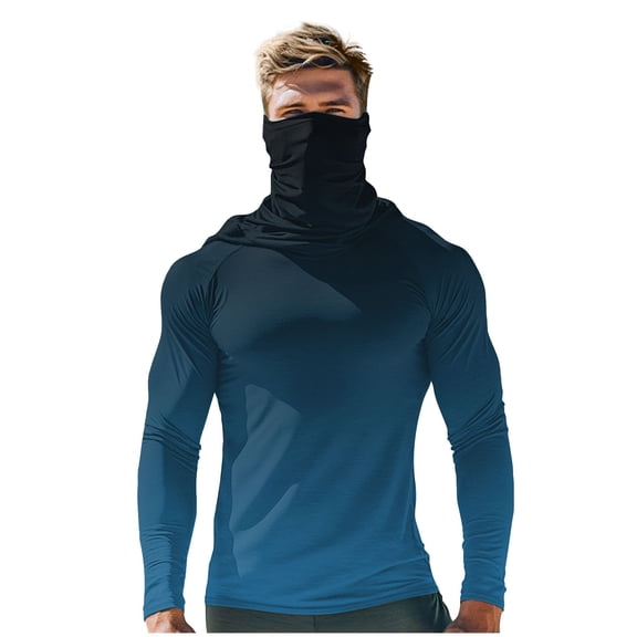 Men's Summer Sun Protection Shirts With A Mask Hooded Long Sleeve Lightweight Breathable Fishing Blouses