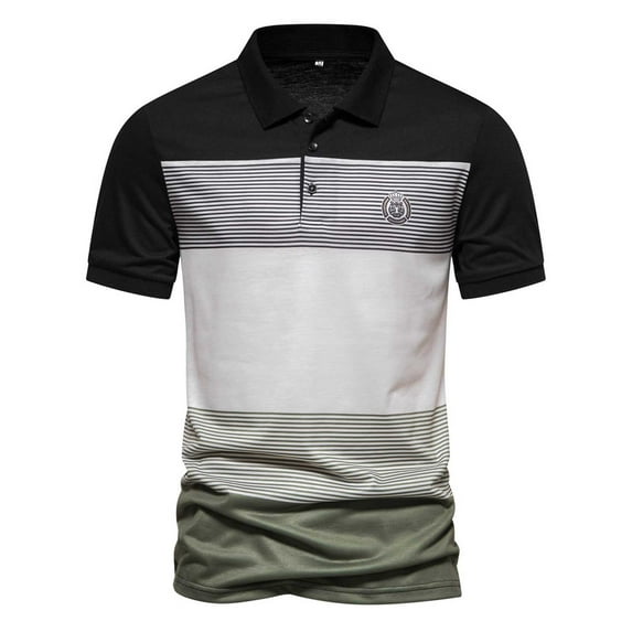 Men's Summer T-Shirts Stylish Irregular Lines Polo Shirts Business Casual Tees Lightweight Short Sleeve Tops Comfortable Breathable Golf Shirt