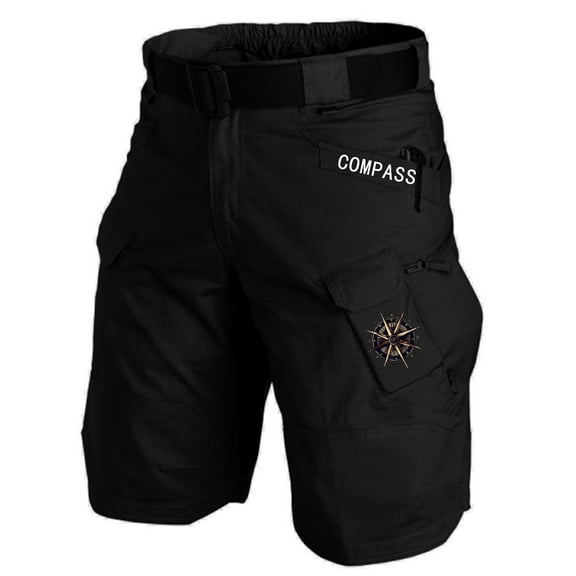 Men's Summer Tactical Shorts, Outdoor Work Uniform Officer Training Shorts with Camo Print, Lightweight Quick-Dry 5-Inch Inseam ,Black L