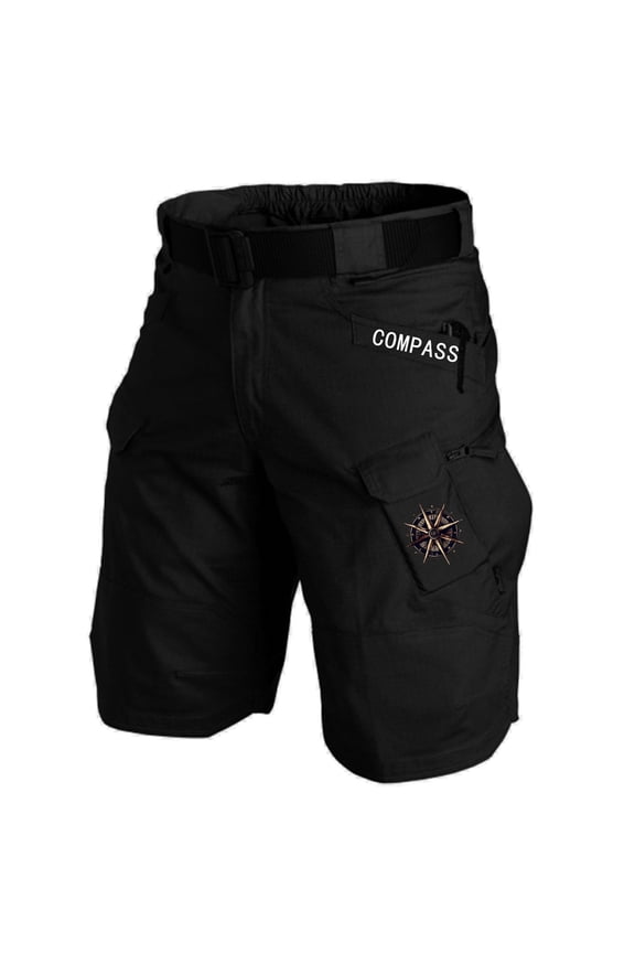 Men's Summer Tactical Shorts, Outdoor Work Uniform Officer Training Shorts with Camo Print, Lightweight Quick-Dry 5-Inch Inseam ,Black M