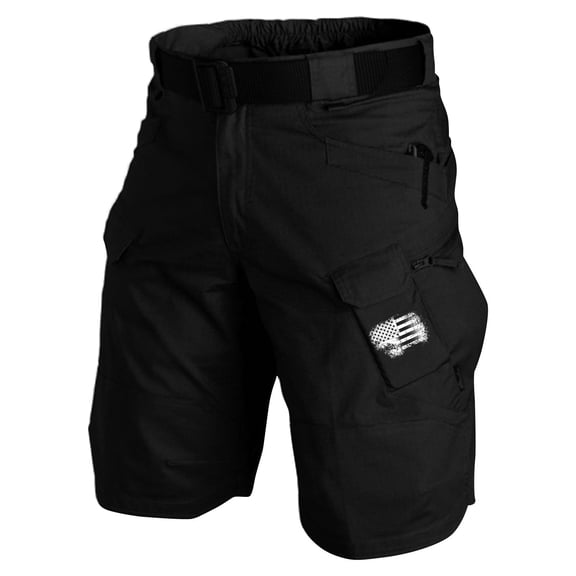 Men's Summer Tactical Training Shorts, Camouflage Print Outdoor Work Shorts with 5-Inch Inseam, Lightweight No-Belt Design ,Black L